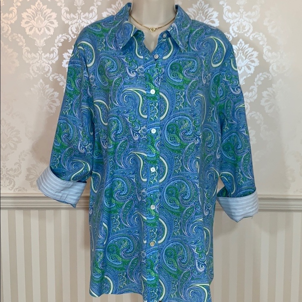 Talbots Blue Paisley Non-Iron Button-Down Shirt